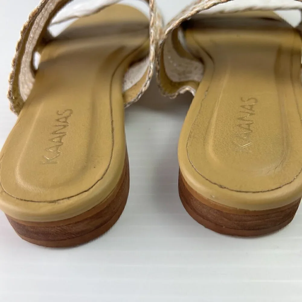 Kaanas Tahiti Slide Sandals Size 8 White Multi Handwoven Double Straps